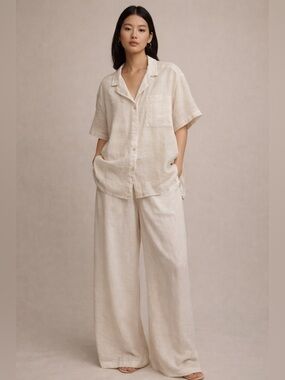 Aritzia Wilfred Écoulement Linen Boxy Shirt Textured Short Sleeve Buttons